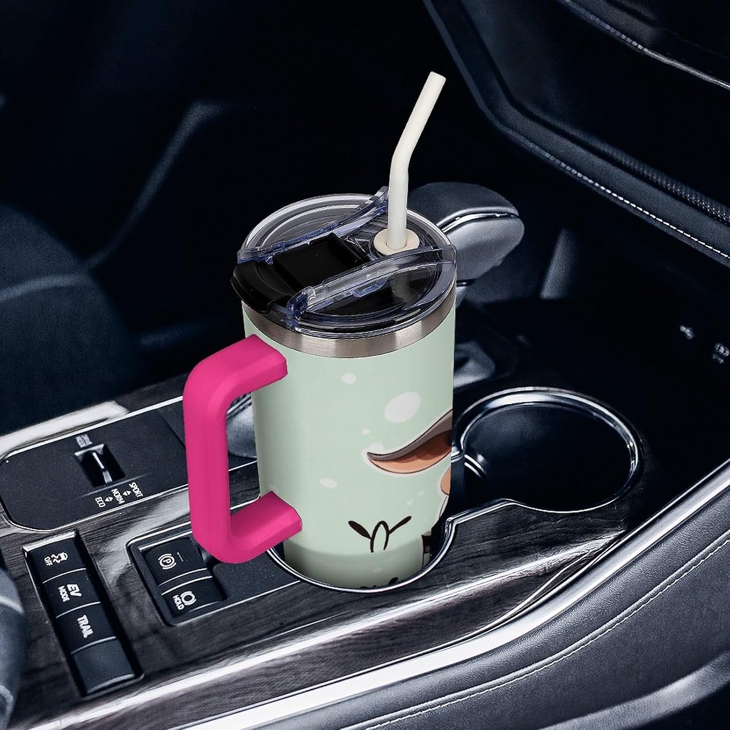 Cute Cow Polka Dot Tumbler 40 Oz with Handle&Lid Large Car Cup Stainless Steel Vacuum Travel Mug Insulated Water Bottle Leak-proof Portable Coffee Cup for Home Car Outdoor