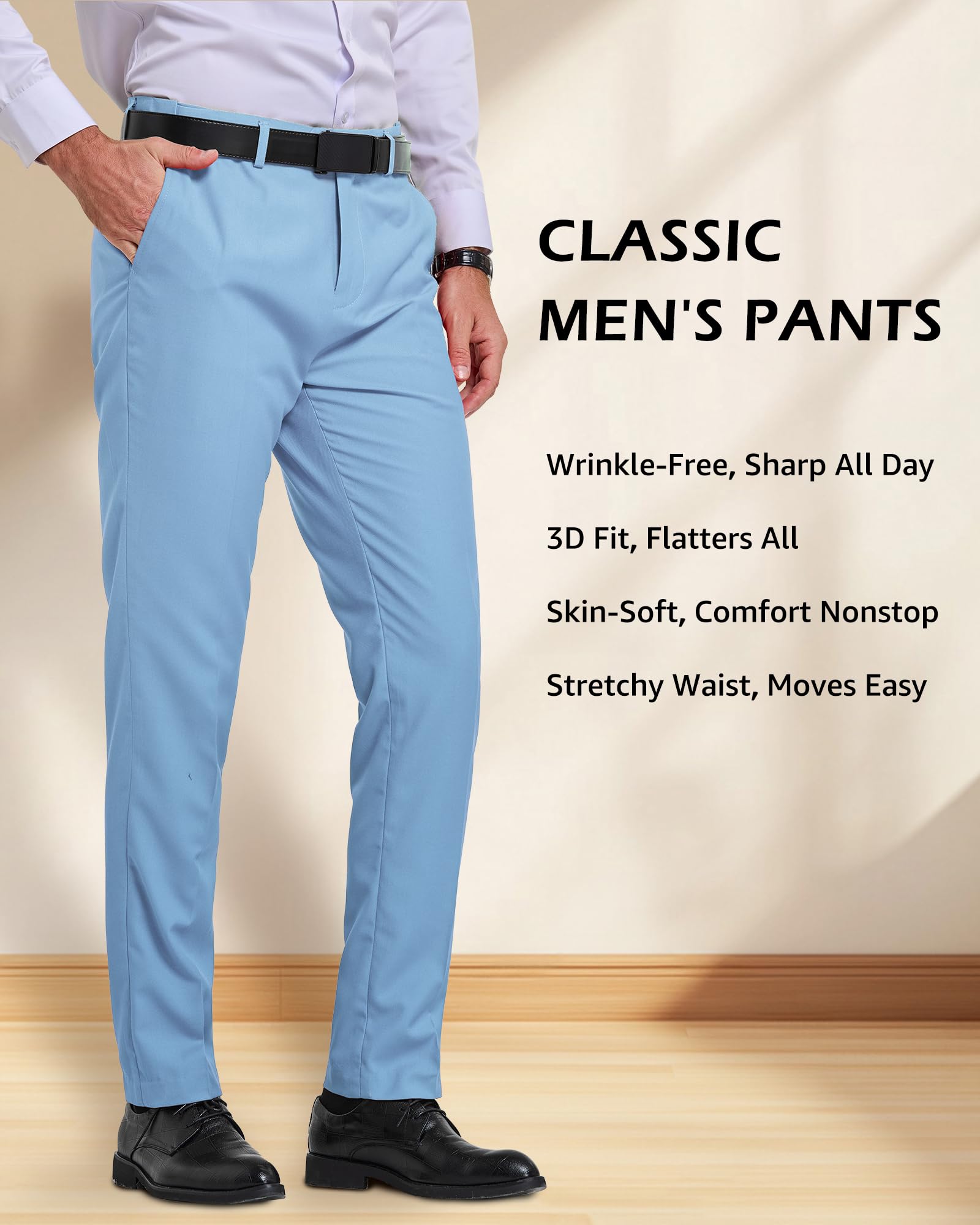 Snapklik.com : YND Mens Business Suit Pants Slim Fit Flex Flat Front Pant