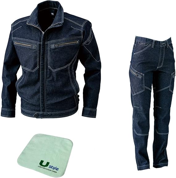 Amazon Co Jp トップシャレトン Ts Design ストレッチ性に優れたデニム素材 作業服 作業服 上下セット 長袖ブルゾン カーゴパンツ 5116 5114 M 6lサイズ展開 U Style プリント入りハンカチ付 服 ファッション小物