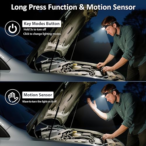 Miniatura 3 de LHKNL Linterna frontal recargable, lumen súper brillante con sensor de movimiento, linterna LED impermeable con luz blanca y roja, 8 modos de luces