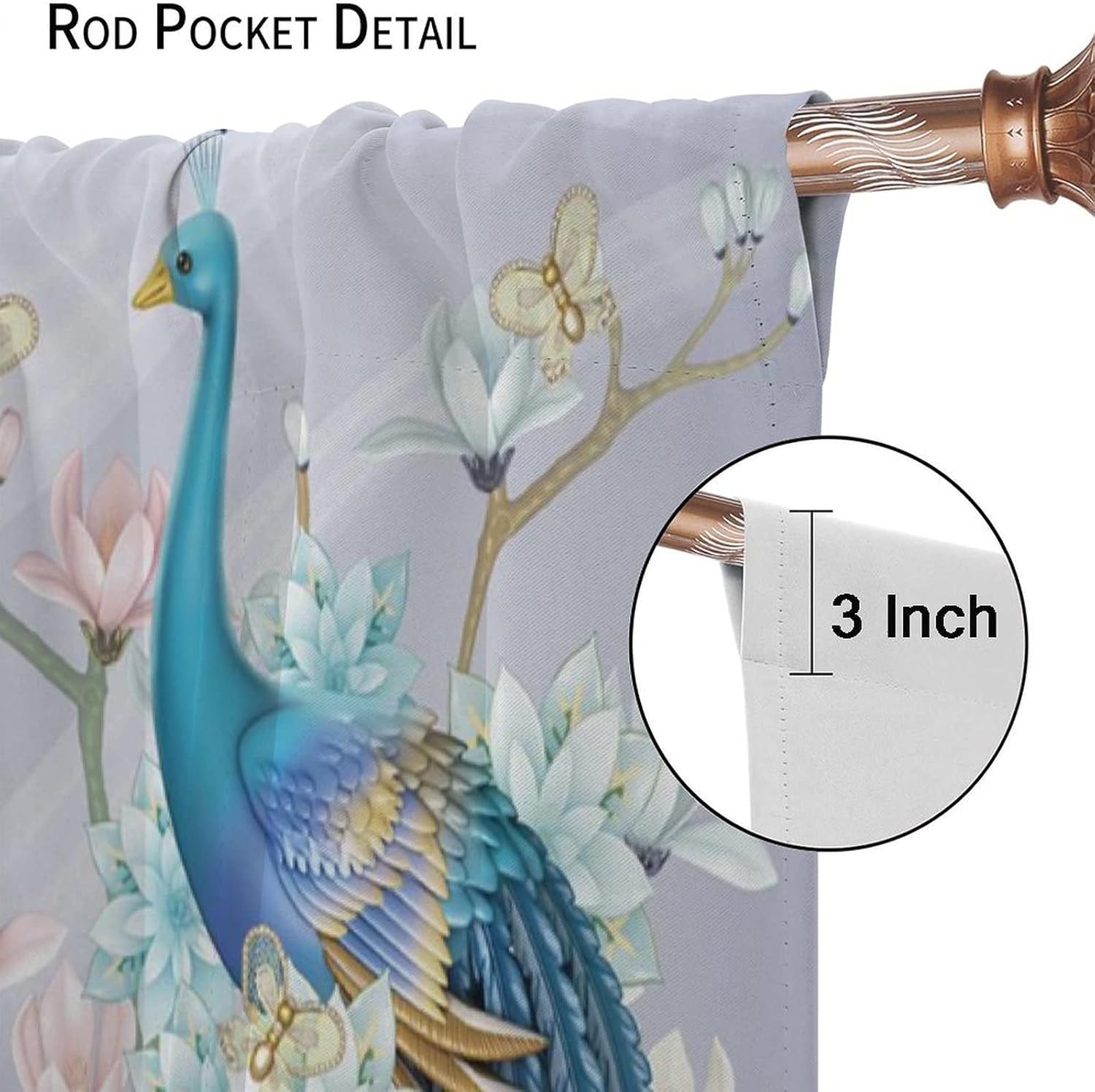 Blue Peacock Curtains, Elegant Peacock Feather Blackout Luxurious Curtain Panel for Living Room Peacock Decorations for Home, Floral Print Peacock Home Decoration Window Treatment 2 Panel, 42x54 Inch