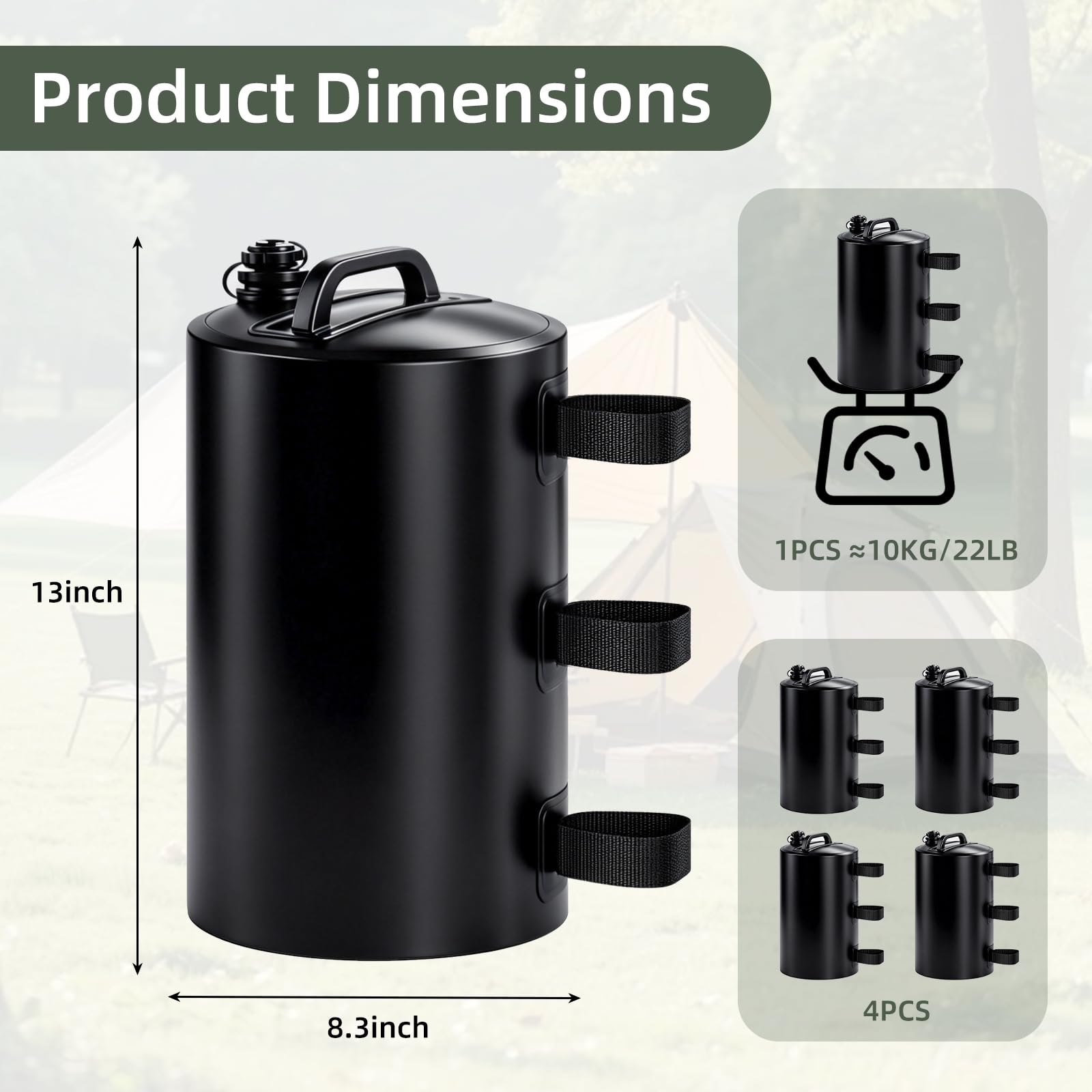 Lot de 4 poids de tonnelle remplissables d'eau réutilisables pour tentes pop-up, jardin, pavillons