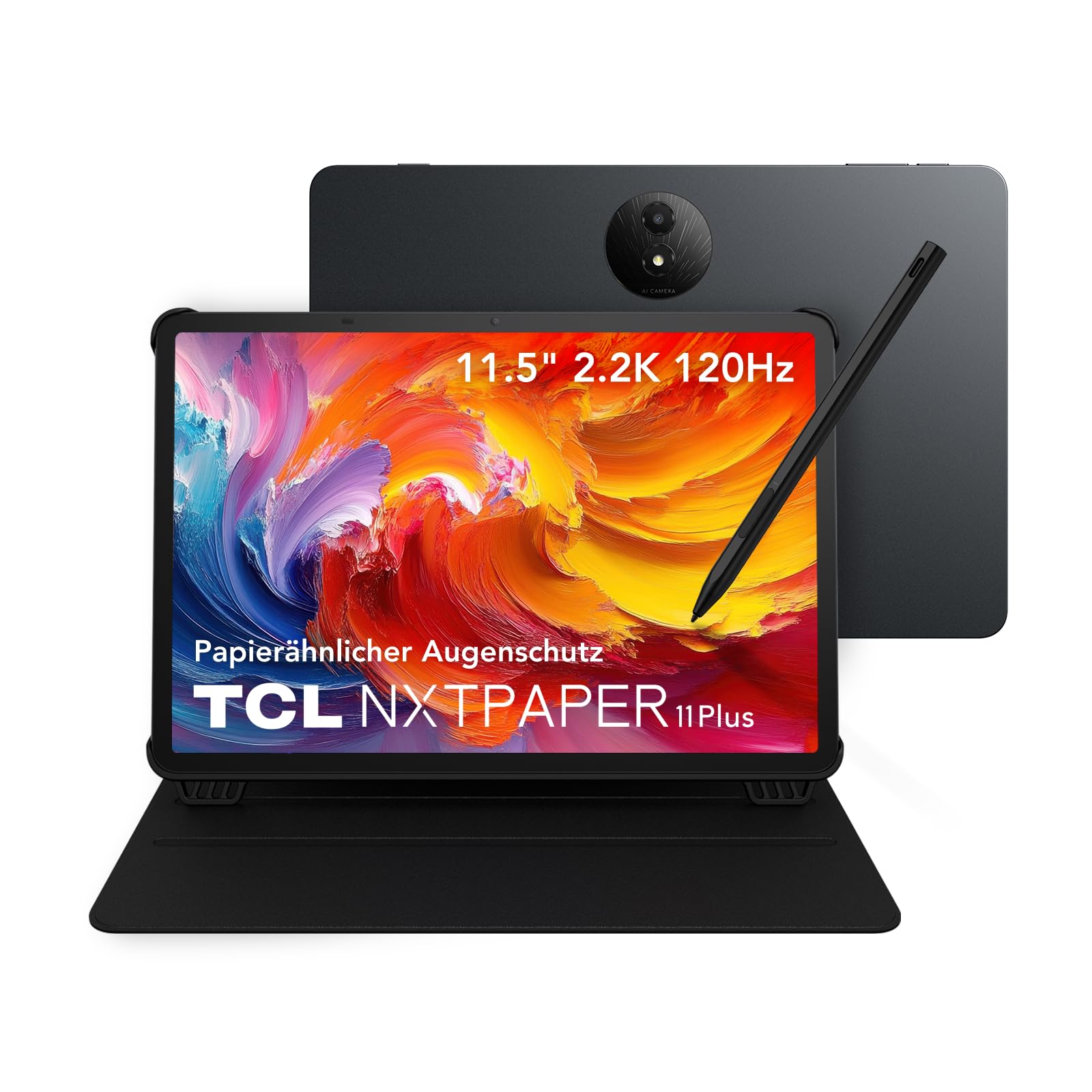TCL NXTPAPER 11 Plus Tablet mit Flipcase & T-Pen, 11,5" 2.2K NXTPAPER 4.0 Display, KI-integriert, 256GB ROM, 8GB + 8GB RAM-Erweiterung, Android 15
