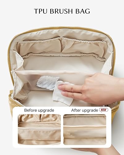 Miniatura 63 de EACHY - Bolsa de maquillaje de viaje, bolsa de cosméticos de gran capacidad para mujeres, portátil, impermeable, bolsa de aseo plana abierta