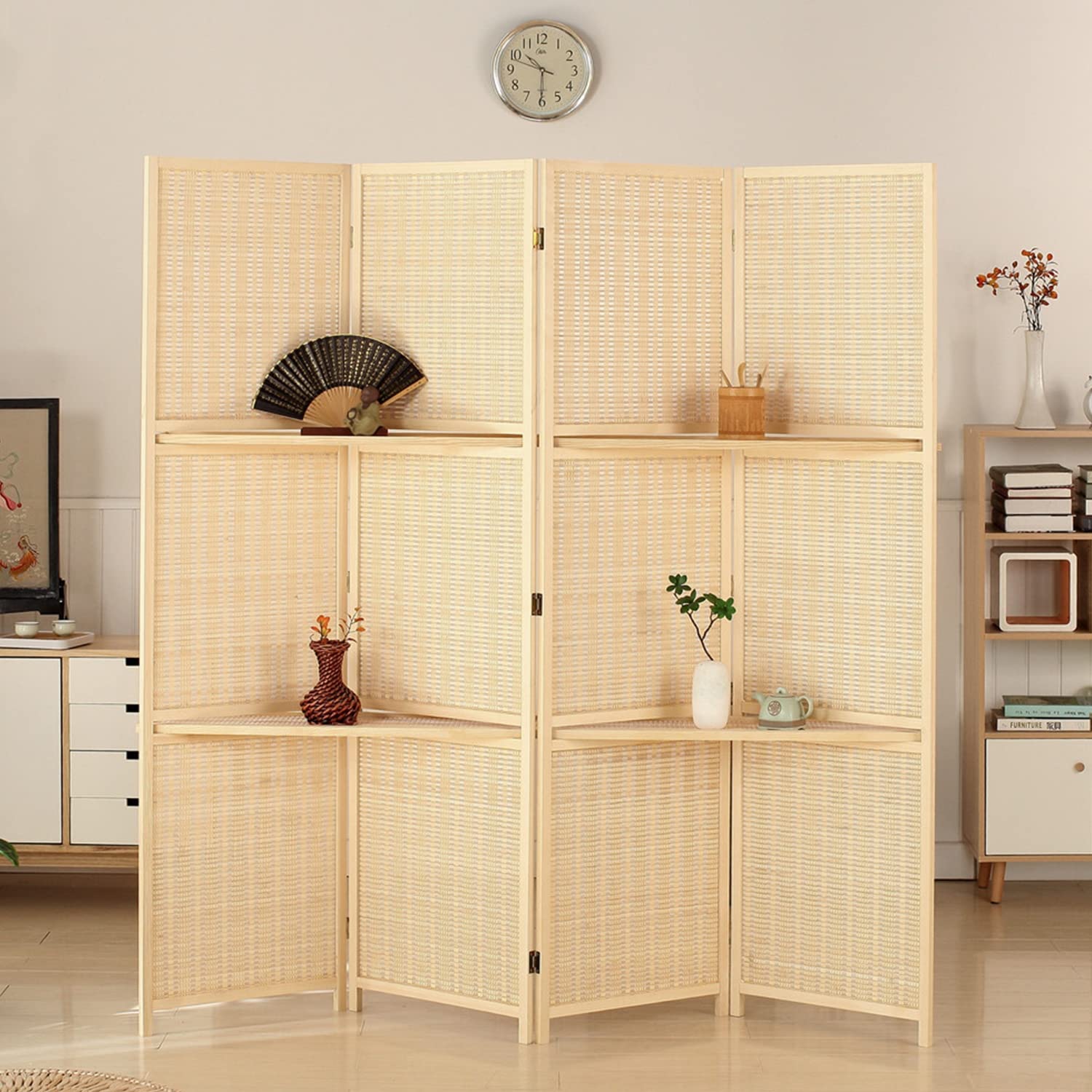 Buy 5.6 Ft Tall Bamboo Room Dividers, Folding Partition Privacy Screen with 4 Panel