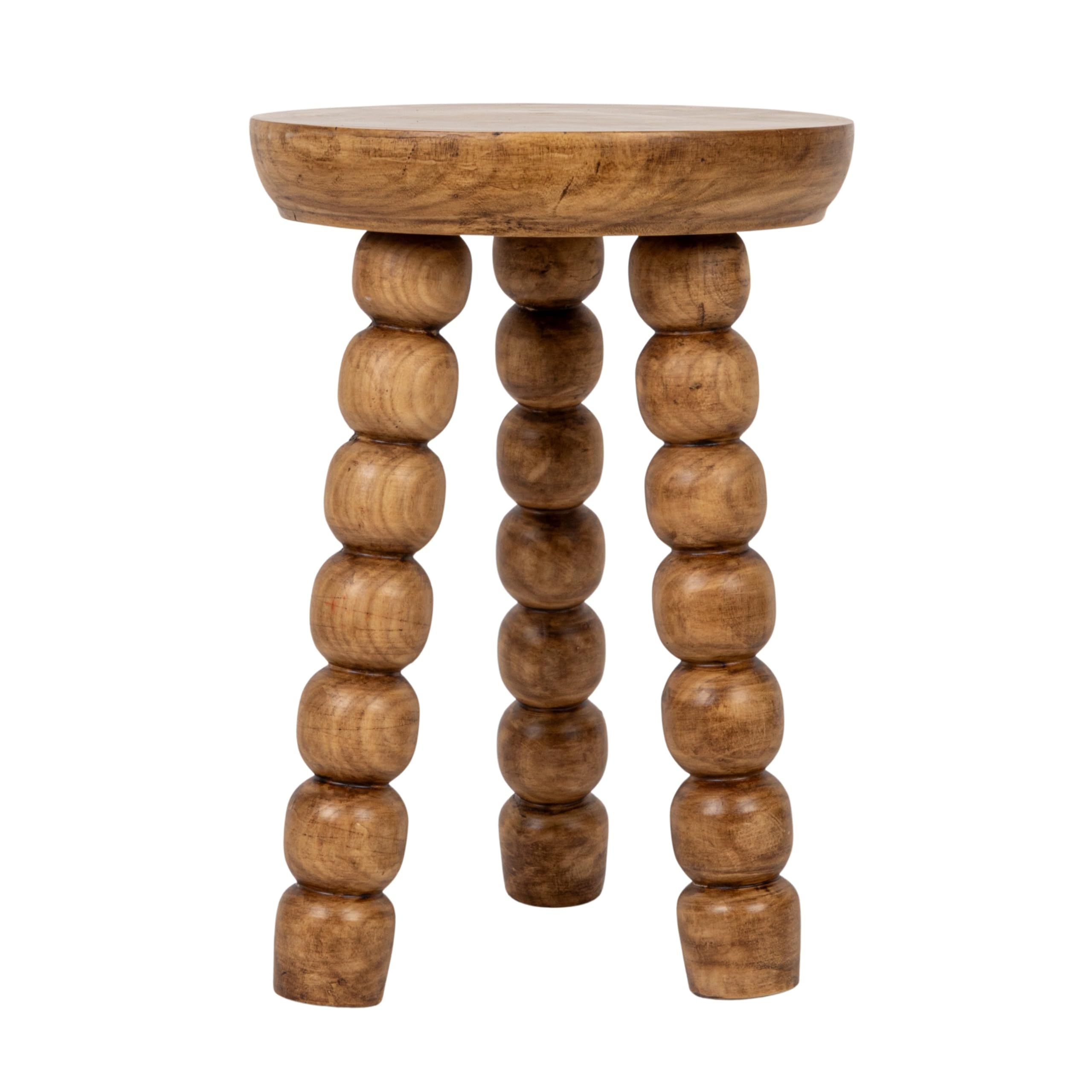 Creative Co-Op Paulownia Wood Bead Ball Tri-Pod Accent Table, Walnut