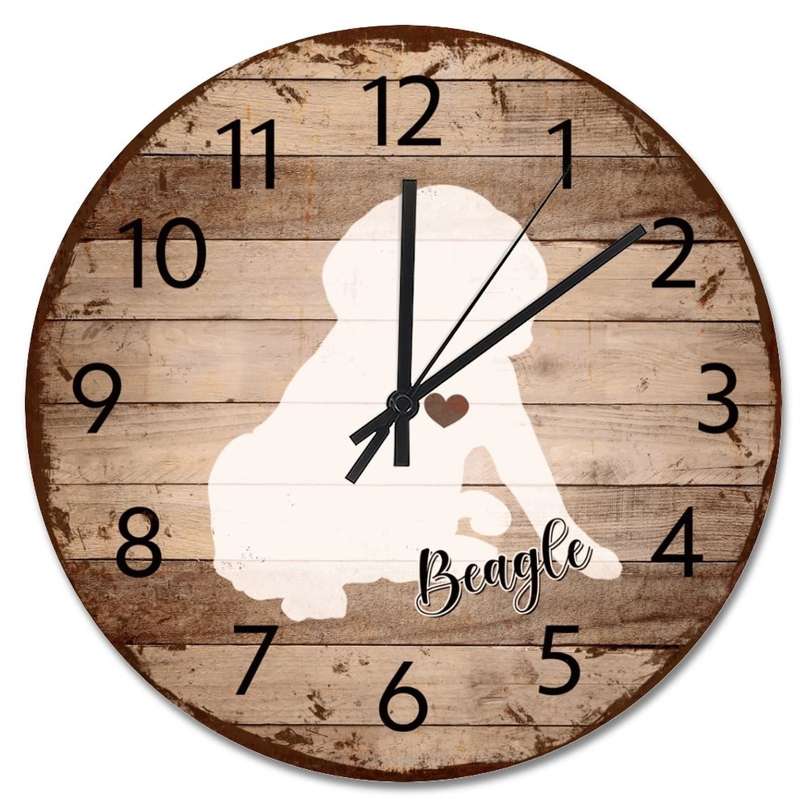 Horloge murale Beagle en bois rustique de 38 cm à quartz silencieux