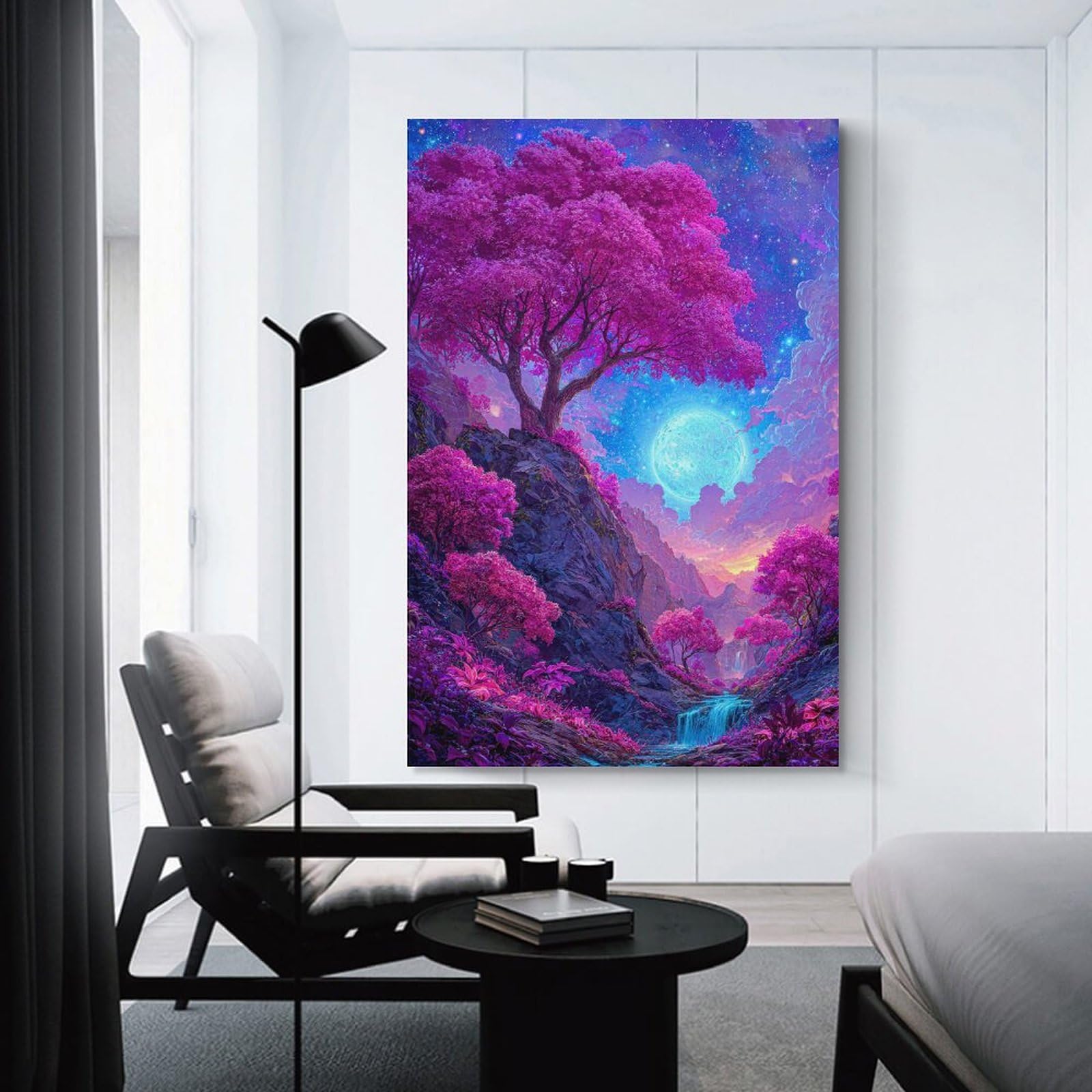 Junmoney Enchanted Pink Forest Landscape Canvas Wall Decor, 20x30inch(50x75cm), for Lounge Decor, Bedroom Walls Or Flats, Eye Catching Artwork for Blank Walls