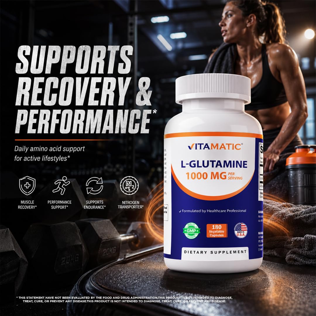 Vitamatic L-Glutamine 1000 mg Per Serving, 180 Vegetarian Capsules, Non-GMO, Gluten Free, Amino Acid Supplement, Made in the USA — Amazon image 7