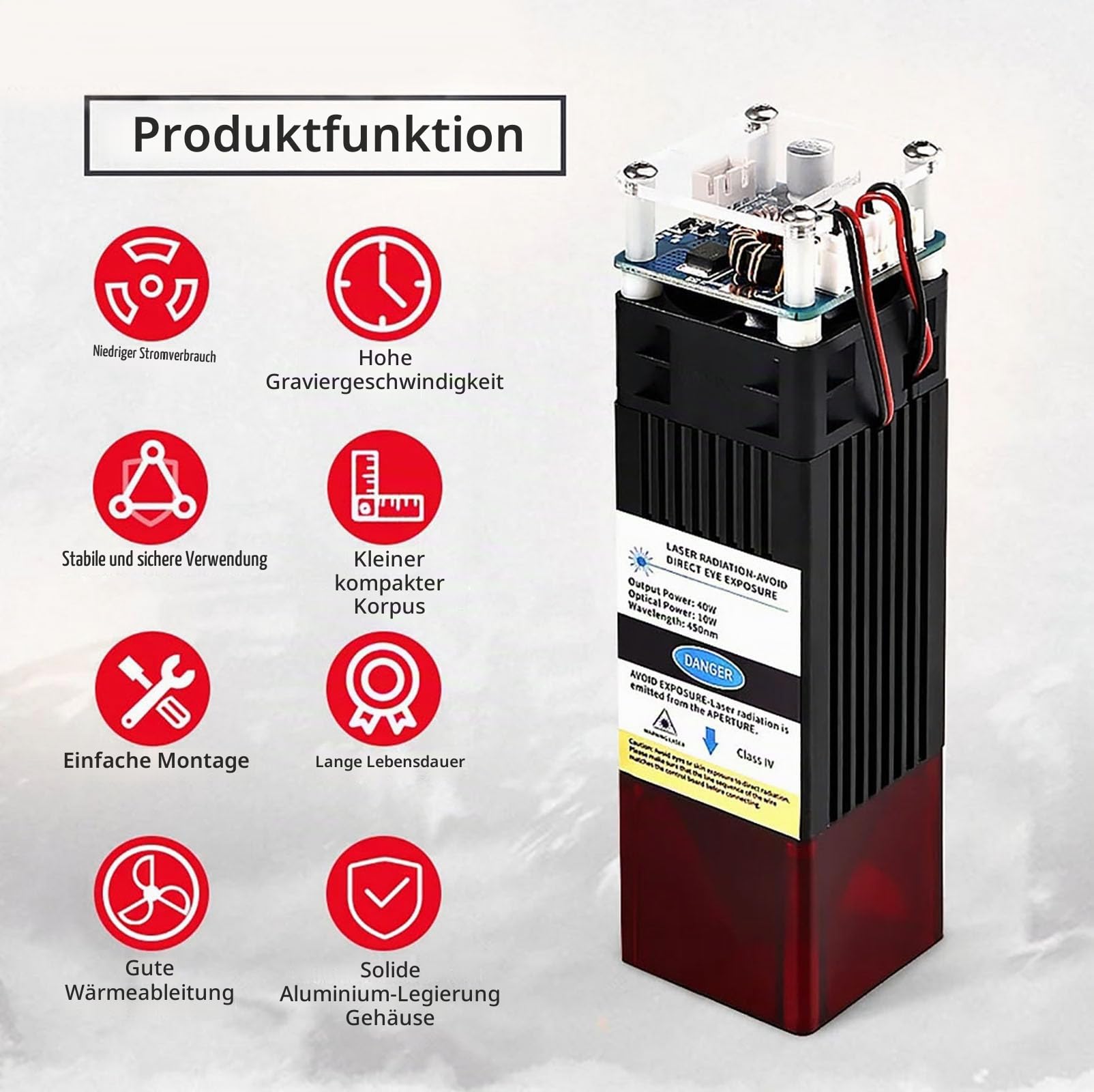 RATTMMOTOR 40W Lasermodul,10000 mW Optisches Leistungsmodul 450nm Wellenlänge High Power Kompressed Spot Laser Kopf Für 3020 4030 CNC Fräsmaschine DIY Gravur Holz Metall