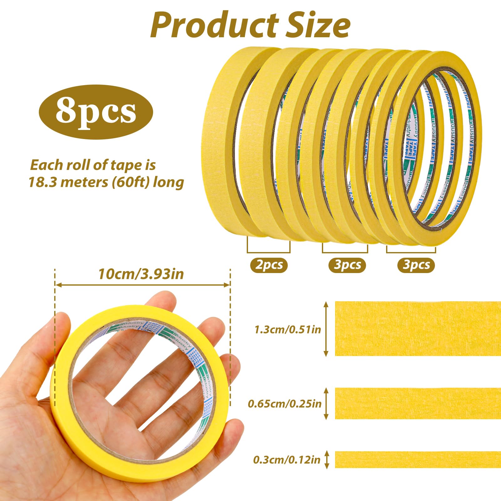 KALIONE 8 Rolls Pinstripe Tape, 1/8, 1/4, 1/2 Inch Thin