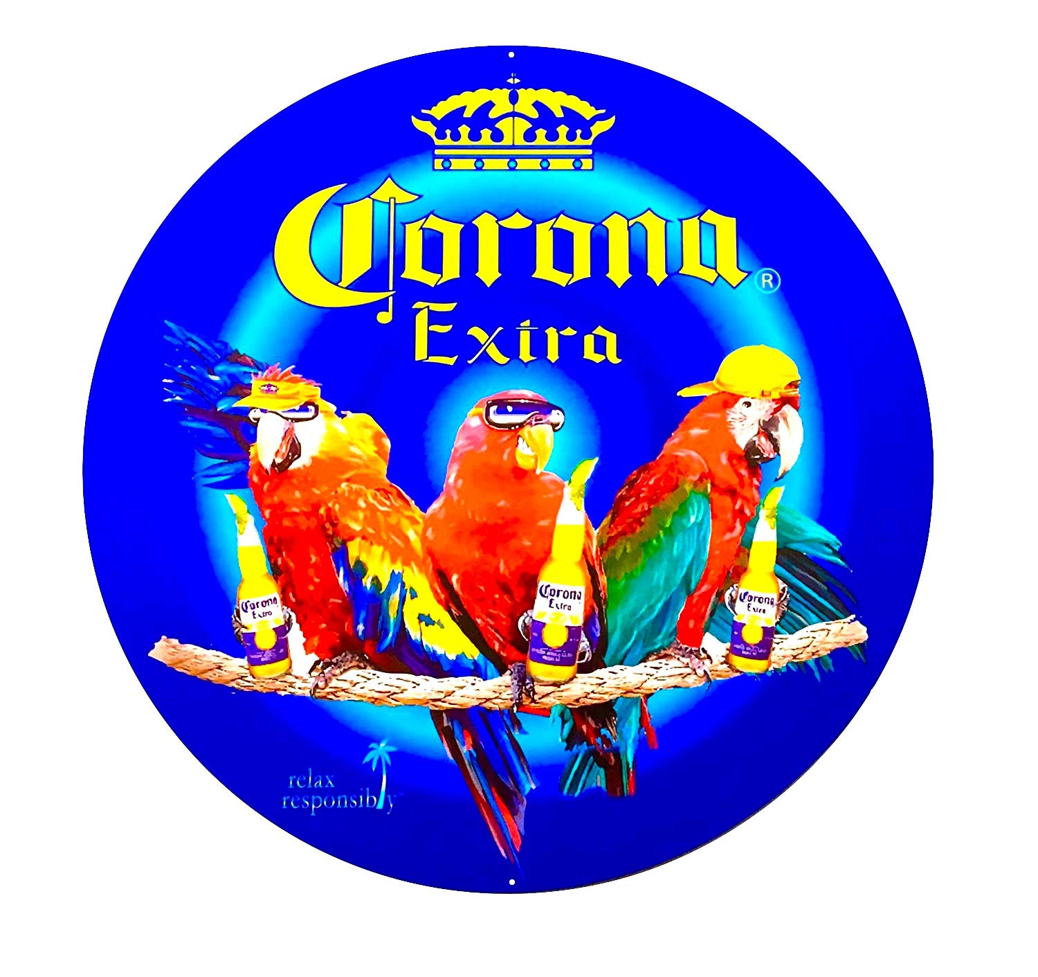 Parrot Party Corona Beer Aluminum Sign - 24 inch Diameter