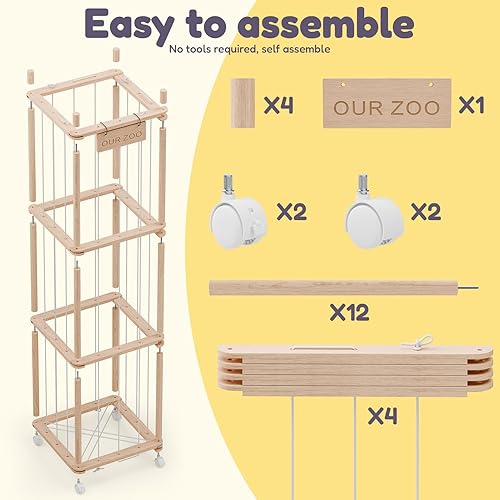 Miniatura 6 de Almacenamiento y organizador de animales de peluche, organizador de juguetes de zoológico de madera extra grande de 54 pulgadas, jaula de juguetes
