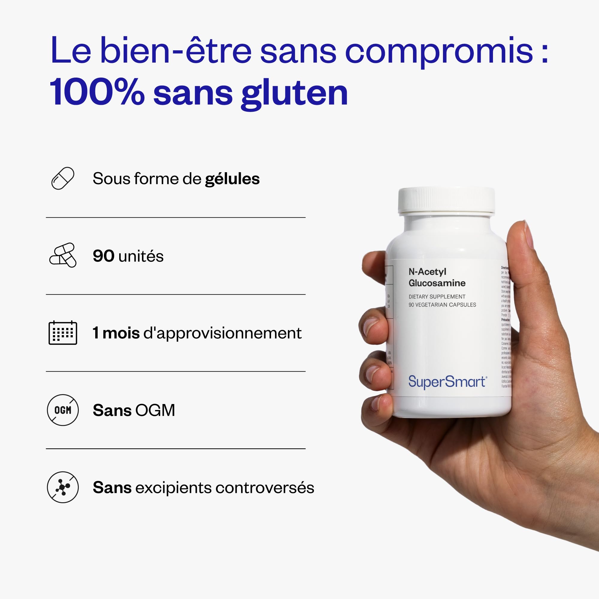 NAG (N-Acetyl Glucosamine) - Contribue à une Mobilité, SuperSmart | une Flexibilité et un Confort Articulaire Optimal - Soin des Articulation, des Os, des Muscles - Sans OGM