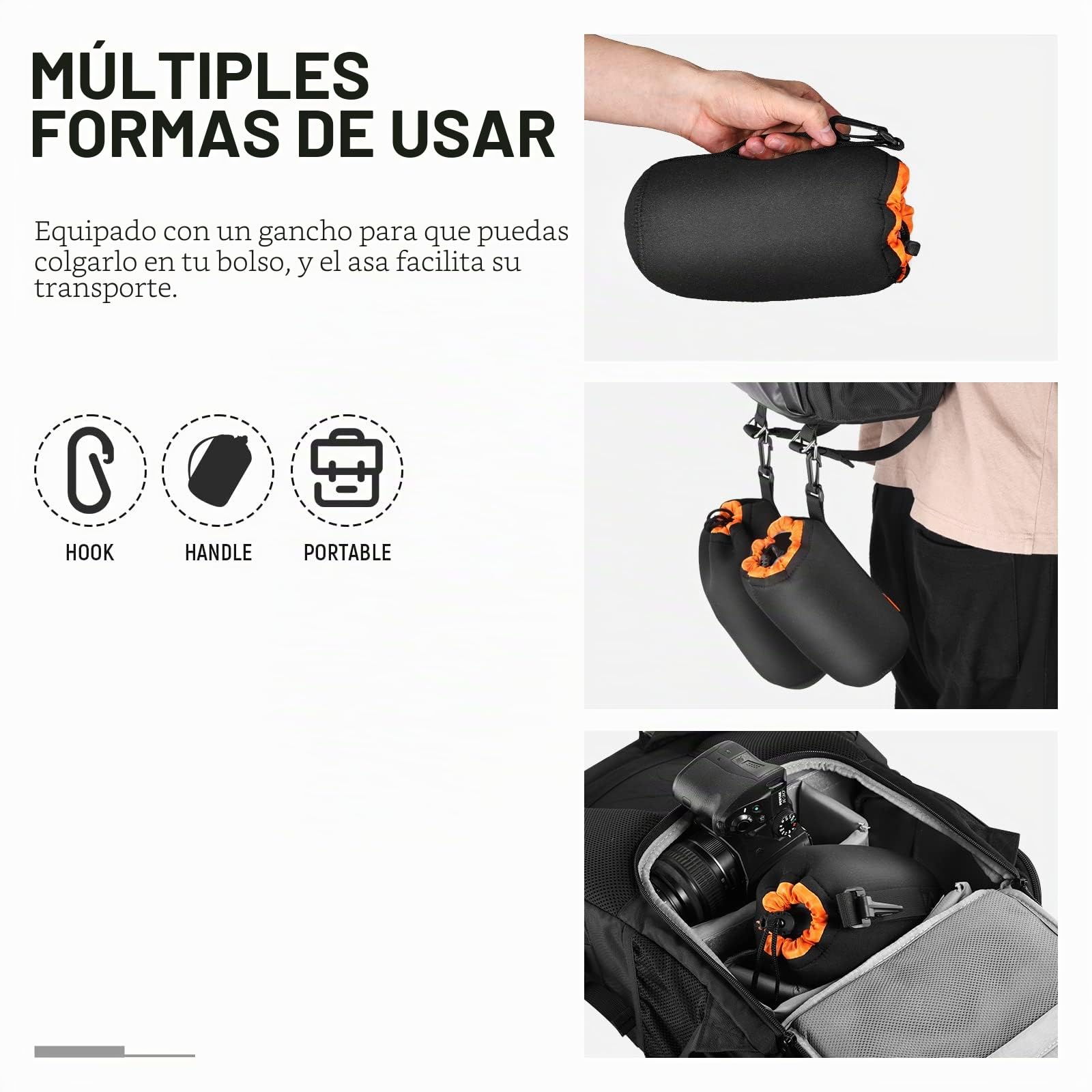 NEEWER Estuche para Lente de Cámara (Paquete 4 / 4 Tamaños) Bolsa Protectora Gruesa con Diseño de Cordón Interior Naranja Bolsa de Neopreno de Felpa Suave Compatible con Lente Sony Canon Nikon DSLR