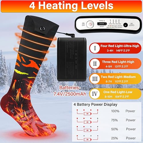 Miniatura 2 de Calcetines térmicos de 7.4 V 5000 mAh batería recargable eléctrica para mujeres y hombres, calcetines calentadores de pies mejorados con control de