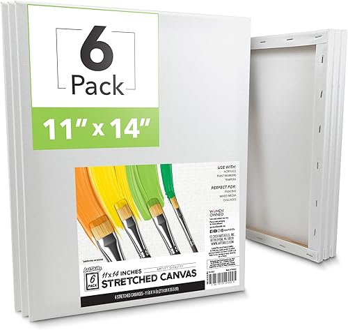 ArtSkills Lienzos estirados para pintura, suministros de pintura en lienzo de 11 x 14 para artistas, paquete de 6 unidades