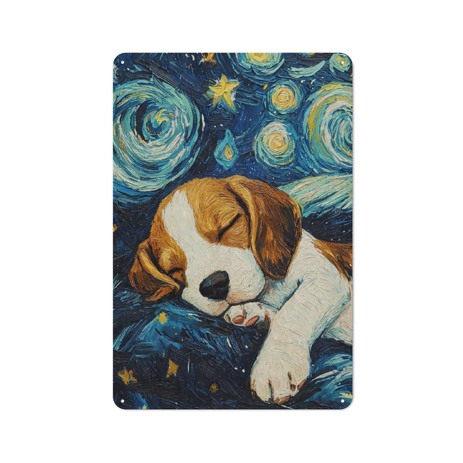 Junmoney Beagle Puppy Starry Night Vintage Tin Sign 30X20cm With For Guest Room Or Hallway, For Themed Room Decoration, For Vintage Wall Decor Fans