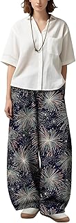 Zaswen Pantalones transpirables de gran tamaño para mujer, pantalones de pierna ancha, pantalones casuales con estampado de fuegos artificiales con bolsillos