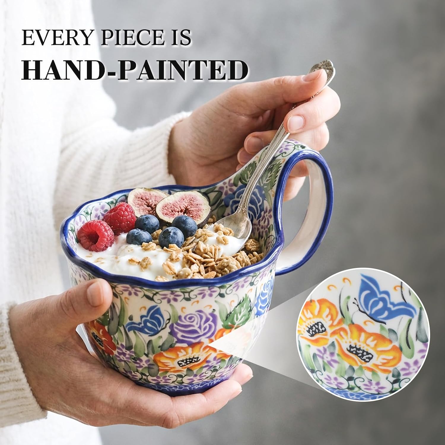 ALMA 16oz Soup Bowl with Large Handle,Microwave Safe, Gift for Women image 3
