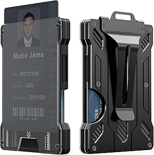 ALMEKAQUZ Wallet For Men Slim Aluminum Metal Money Clip with Transparent Work RFID Metal Wallet Work ID Card Holder Business Card Holder with Clear Window Badge Clip Cash Slim Minimalist (Black)
