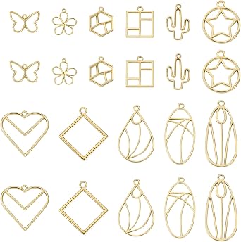32Pcs 8 Styles Alloy Open Back Bezel Big Pendants Light Gold Rectangle Triangle Charms for Bracelets Necklace Jewellery Making
