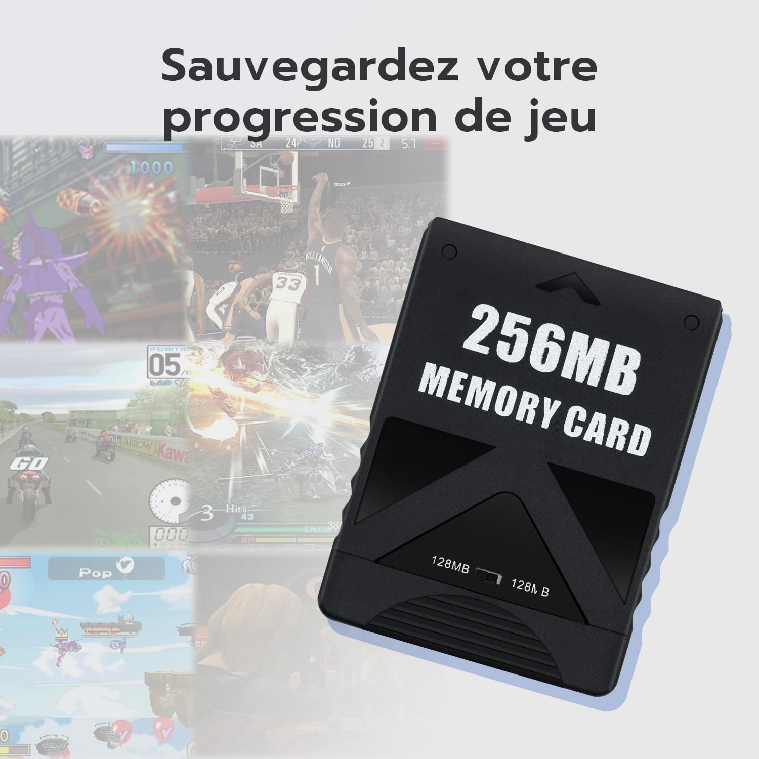 Mcbazel Carte mémoire de Jeu 256M sur PS2 Accessoires de Sauvegarde Haute Vitesse Carte de Stockage Compatible avec Le Jeu PlayStation 2