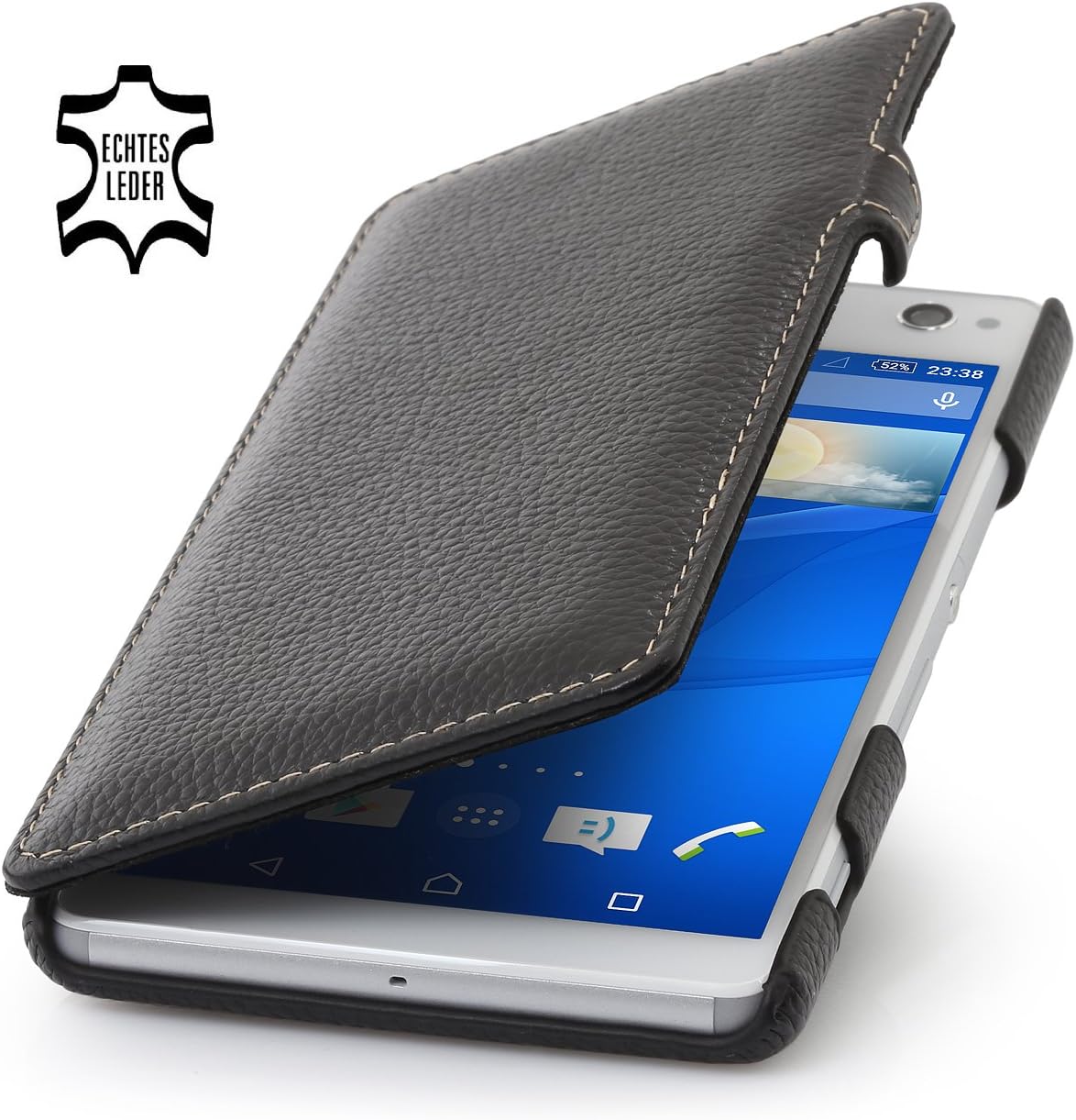 StilGut Book Type with Clip, Genuine Leather Case, Cover for Sony Xperia C4, Black, Black - with Clip