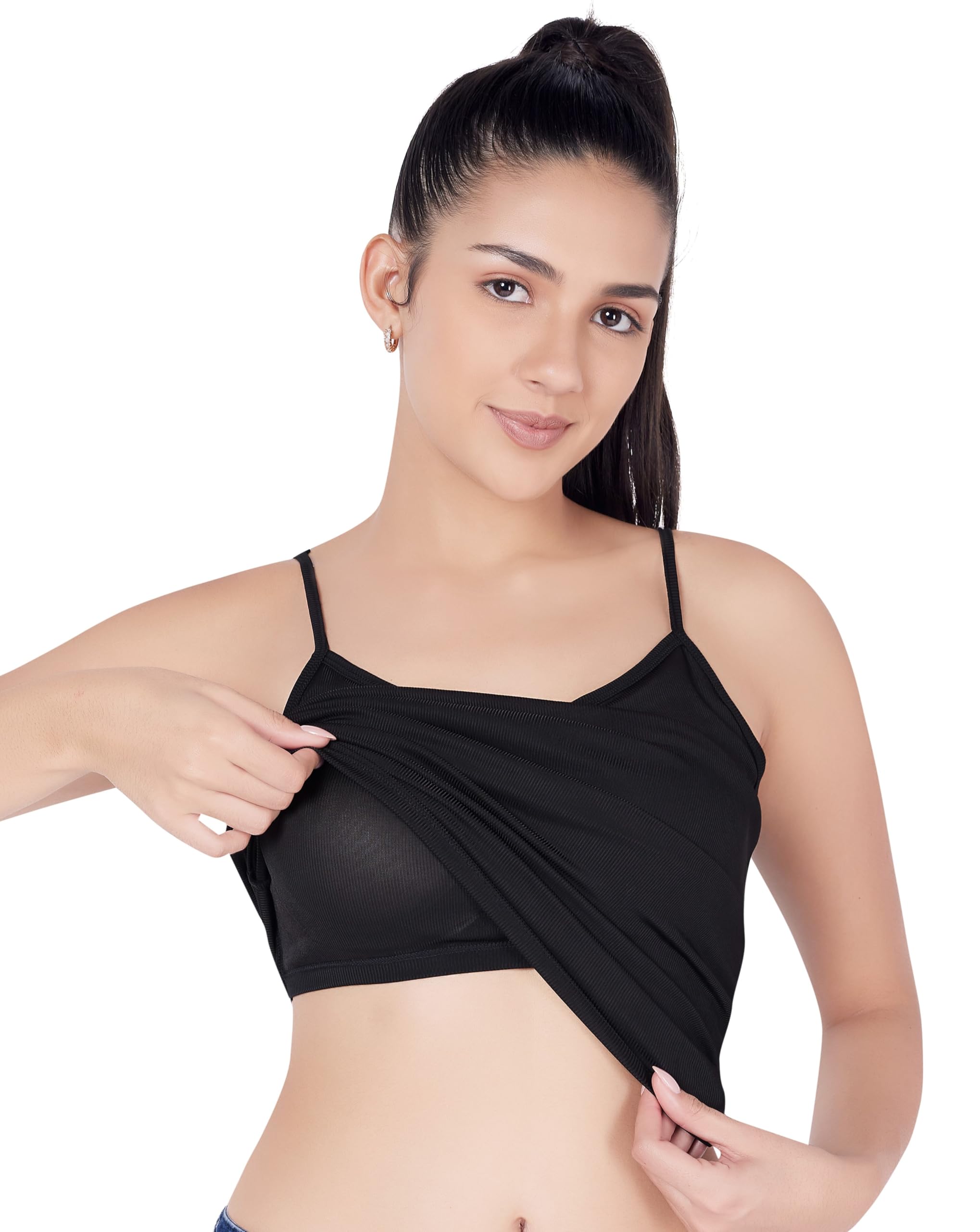 Women's Padded Camisole Adjustable Spaghetti Strap Tank Top with Built-in Shelf Bra| Relaxed Fit |Black Size S to XL