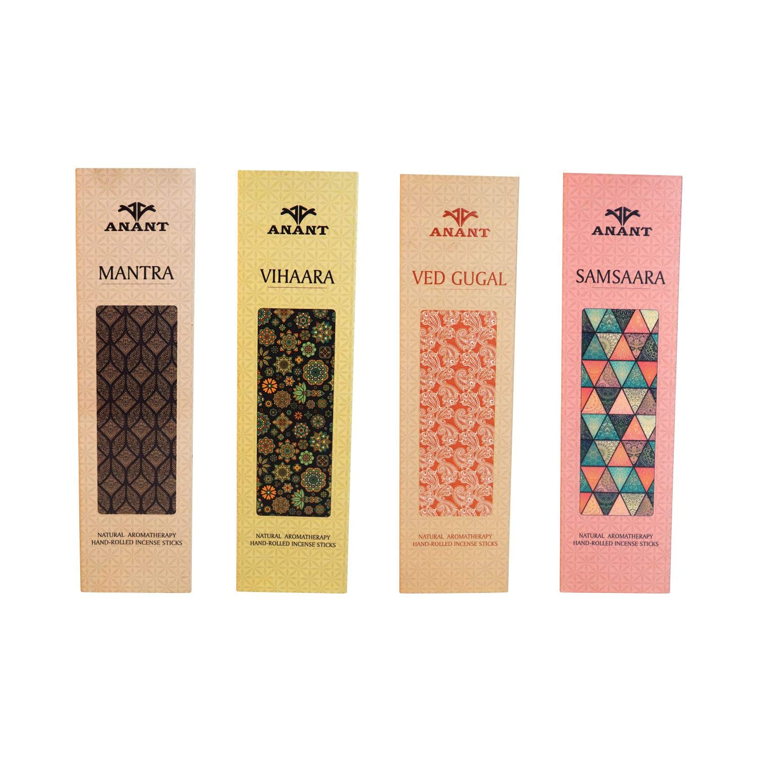 Anant Natural Hand Rolled Premium Fragrance Incense Sticks | Pack of 4 | Ved Gugal | Mantra | Vihaara | Samsaara | Spiritual Agarbattis - 40 Sticks/Box