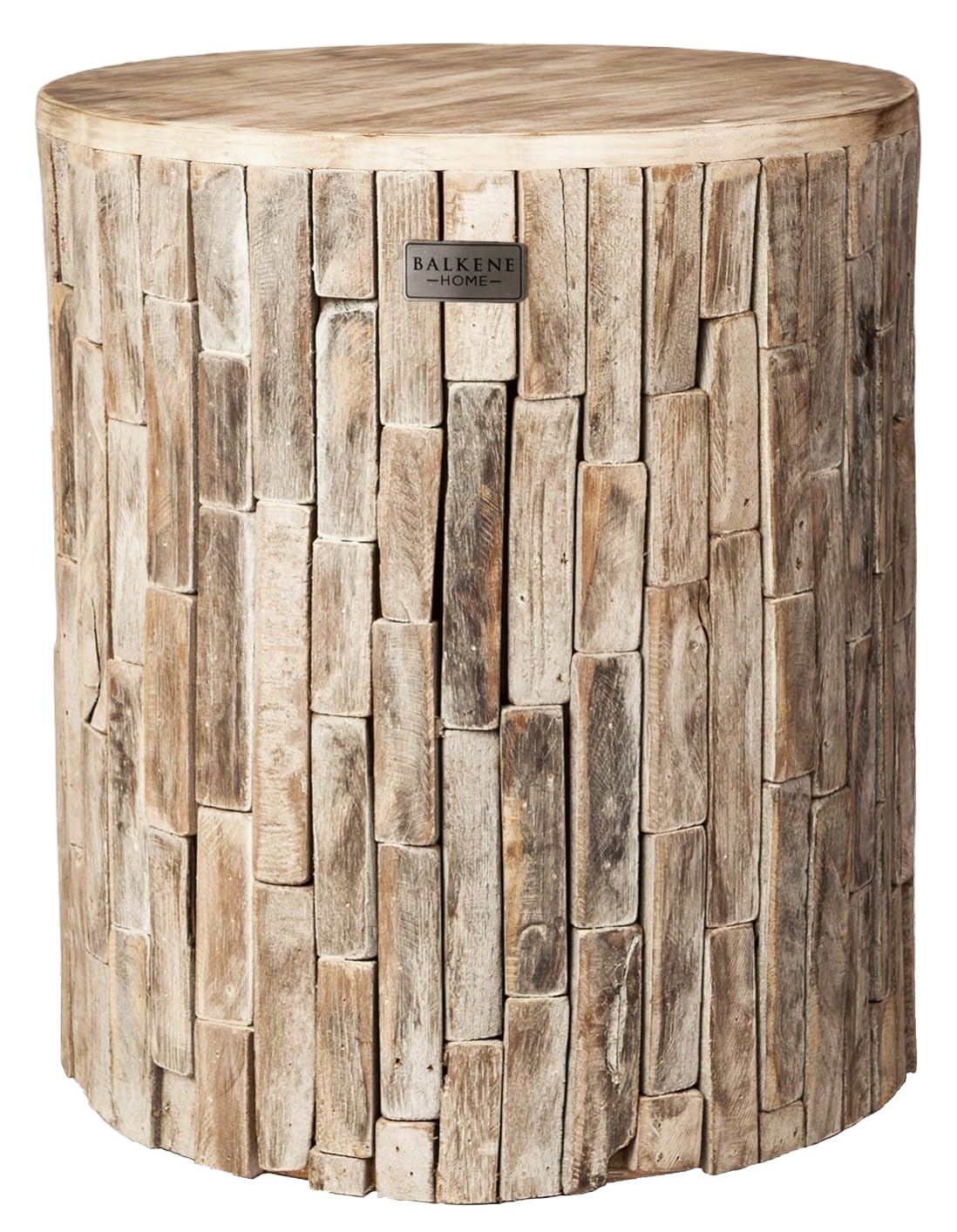 Balkene Home Patio Sense 62420 Elyse Round Rustic Garden Stool Wood Outdoor Seating & End Table Portable Adaptable Outdoor Furniture Ideal For Entertaining, Gardening & Decor - Seasoned Patina Finish May Vary - decorative garden stools | Mubboo