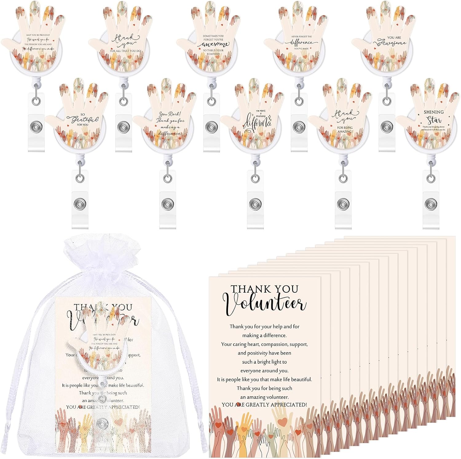 Yexiya 20 Sets Volunteer Graduation Gifts Bulk Retractable Badge Reel Holder ID Name Clips Inspirational Cards Volunteer Appreciation Thank You Gifts for Coworker Teacher Church Charity Ministry