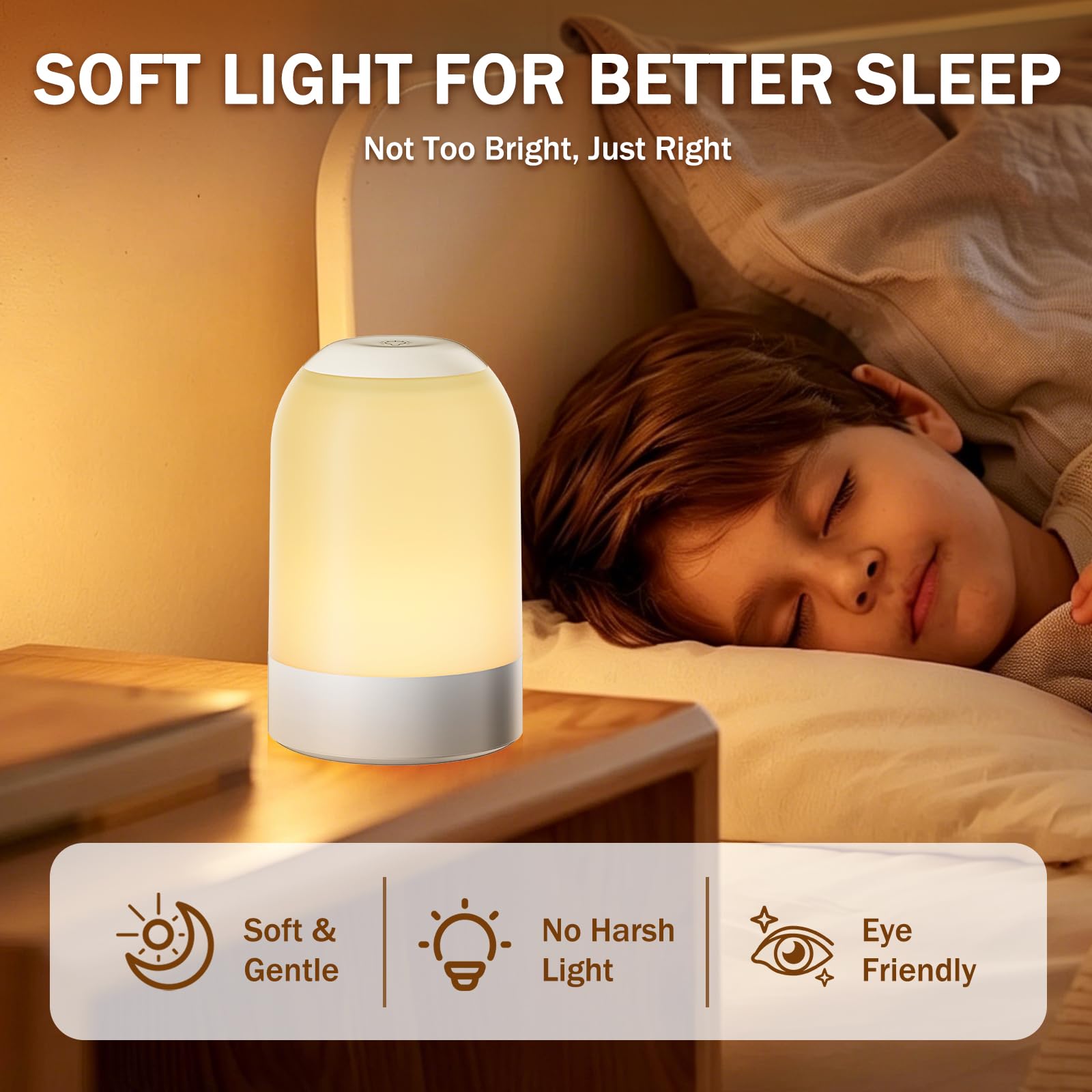 Lampada da comodino con funzione touch, luce notturna per bambini e adulti, luce uovo con timer, dimmerabile, piccola, senza fili, lampada da tavolo per comodino, camera da letto, cameretta dei