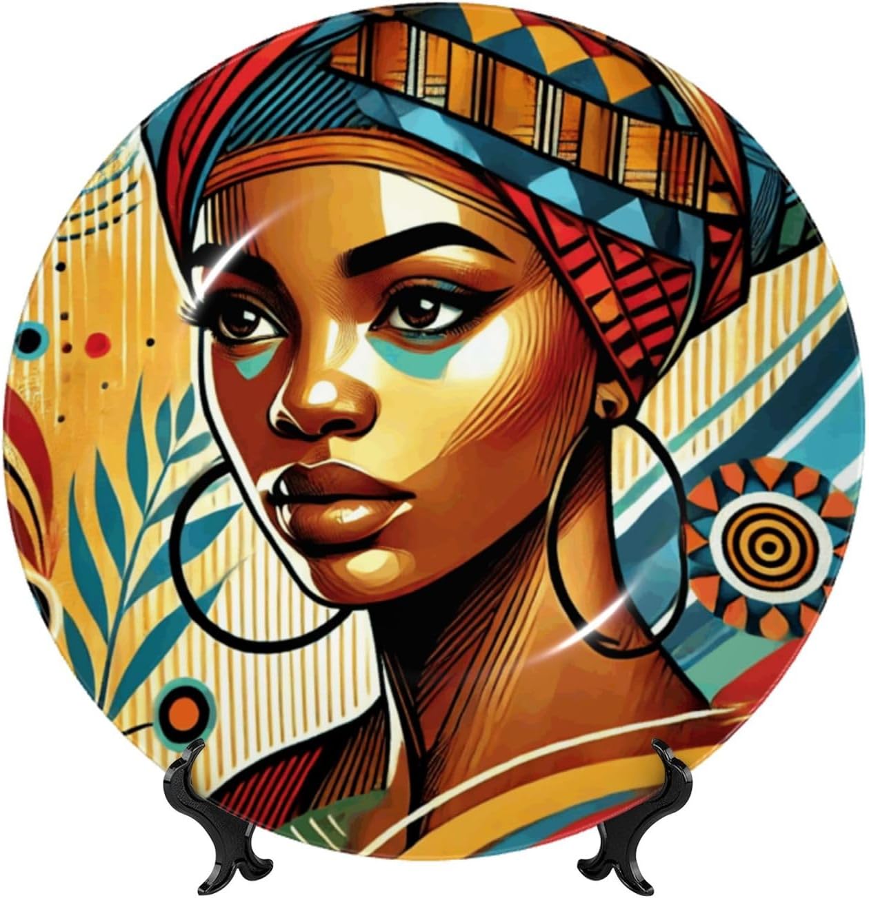 African-Woman 10 Inch Decorative Plate With Stand, Elegant Display Wall Plate For Home Decor