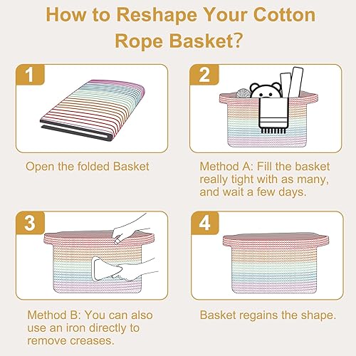 Miniatura 7 de BROVIEW L1 - Cestas de almacenamiento de arcoíris, contenedores de almacenamiento de juguetes para bebé, cesta tejida de cuerda para estantes, cesta