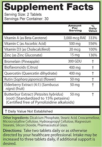 Miniatura 2 de Aller-Rescue Soporte nutricional para la respuesta normal a alérgenos y la salud respiratoria, suplemento dietético, 60 tabletas