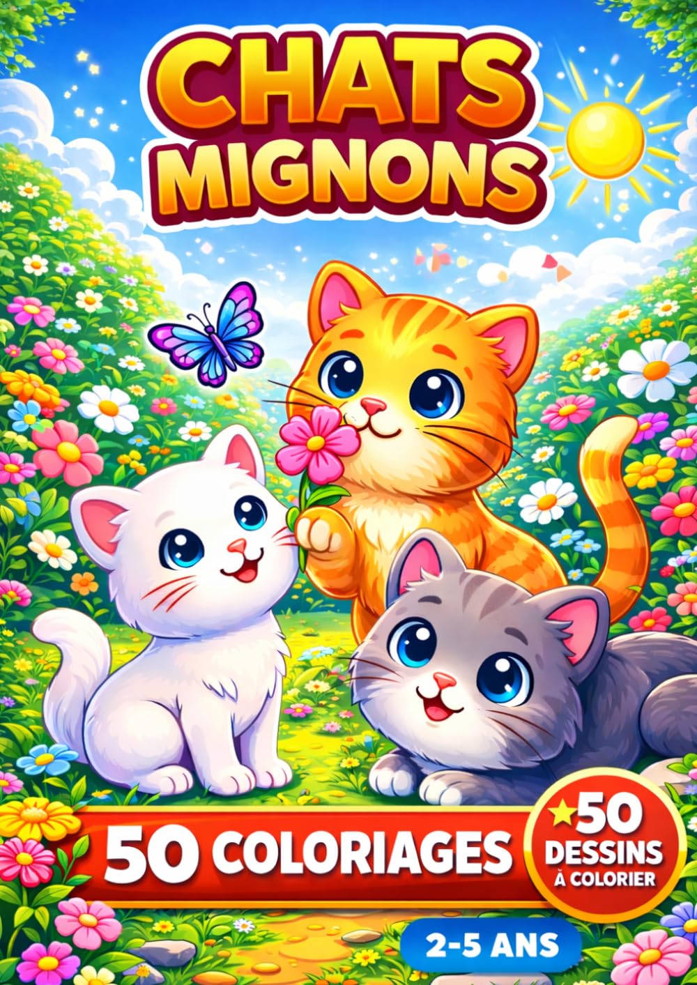 Chats mignons: Livre de coloriage chats mignons pour enfants – 50 coloriages pour les enfants de 2 à 5 ans (JemColorier)