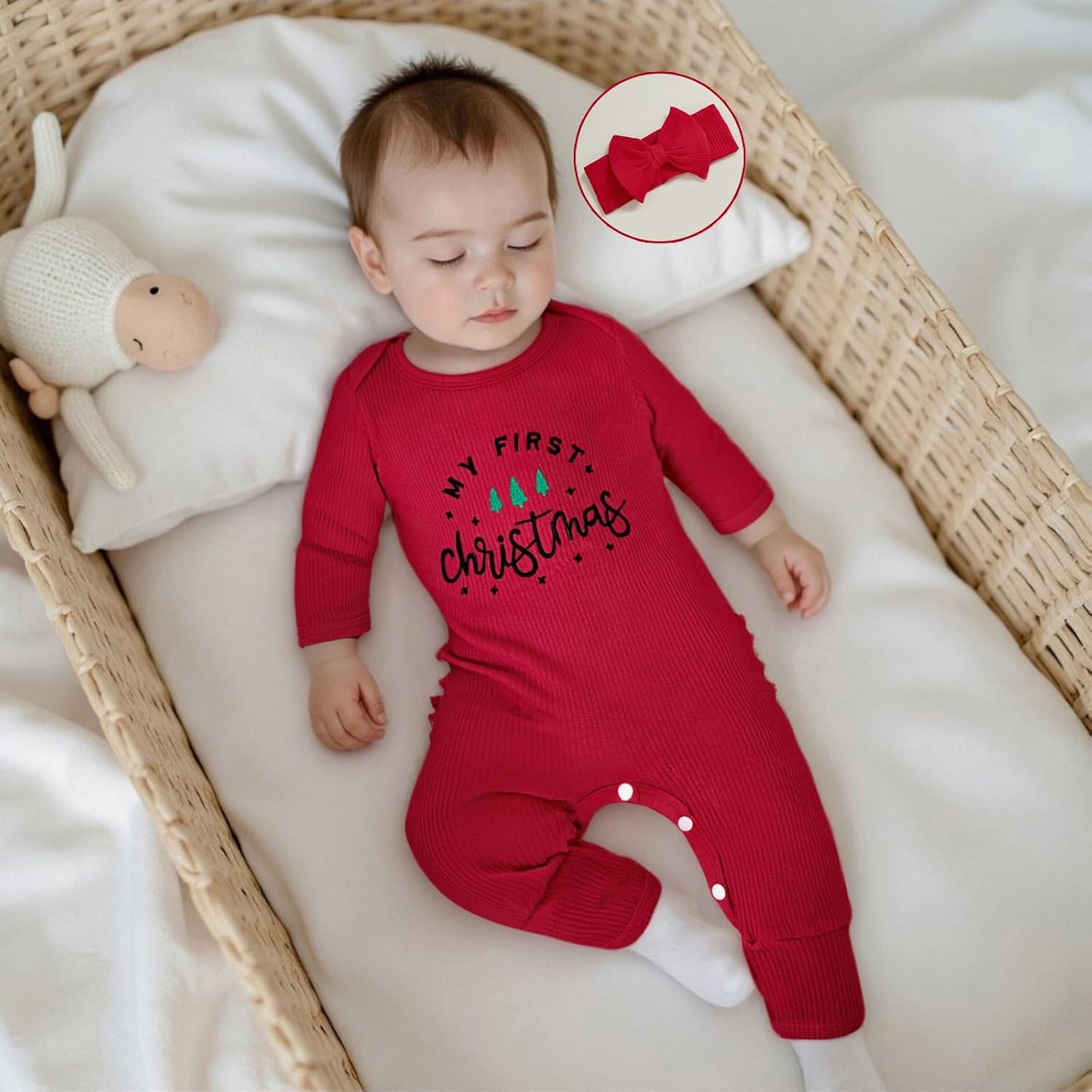allshope Infant Baby Girl Christmas Outfit Jumpsuit My First Christmas Embroidery Romper Bodysuit Newborn Fall Clothes - Image 6