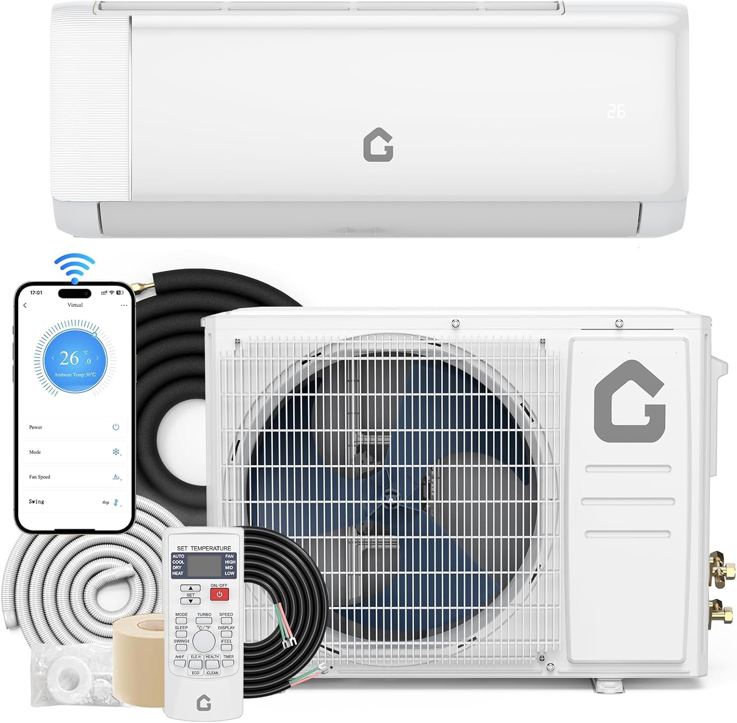 Mini Split Air Conditioner 9000 BTU with 18.5 SEER2 Efficiency, Smart Split Unit AC Cooling/Heating Up to 450 Sq.Ft, Inverter Tech Ductless Air Conditioner with WiFi & Remote Control SEER2 18.5, 9000BTU, 230V
