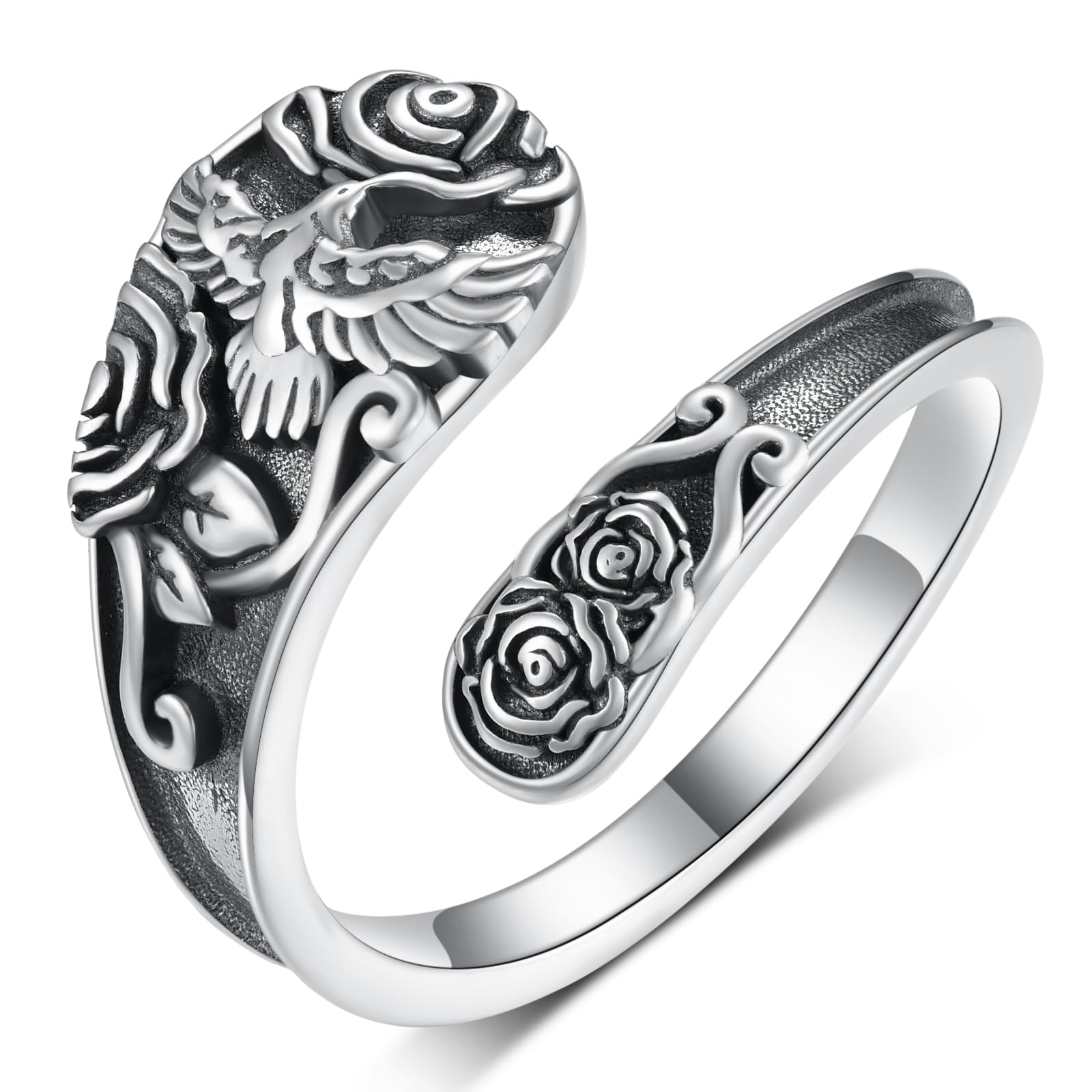Anello Raven 925 argento Sterling anello cucchiaio corvo Raven gioielli regali vintage anelli per le donne