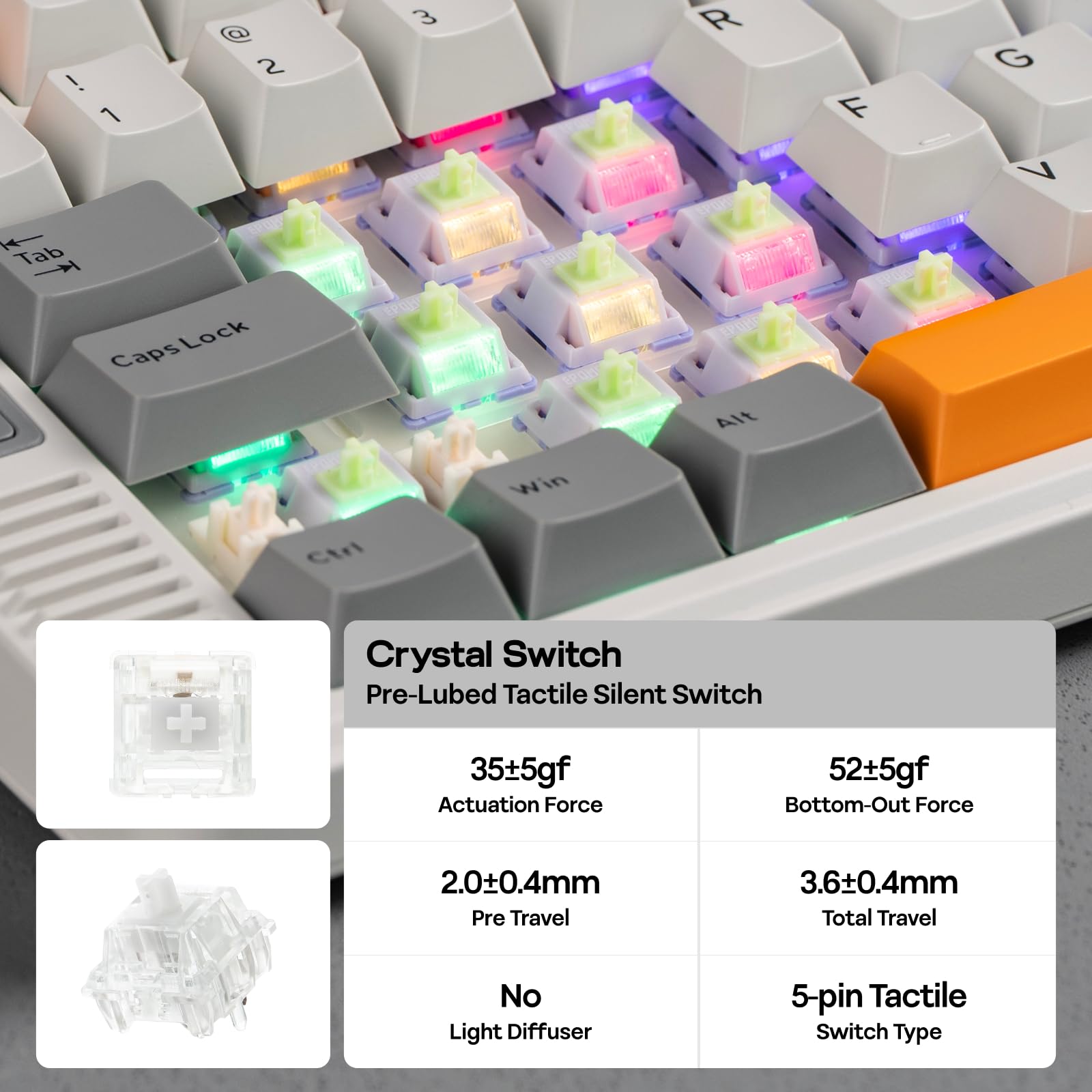 EPOMAKER RT85 Clavier Mécanique sans Fil avec Joystick & Écran DIY, 8000mAh, BT/USB/2.4Ghz, Gasket, Hot-Swap, Touches PBT, Clavier Gaming 75%, US QWERTY (Blanc, Switch Cristal Tactile)