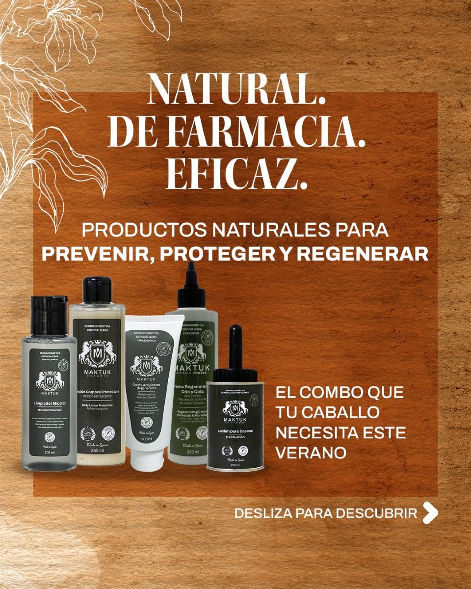Opakowanie do pielęgnacji skóry dla koni, psów i kotów Maktuk Horses. Składa się z regenerującego kremu przeciwswędzącego I 200 ml I i Micelar Cleanser I 100 ml I