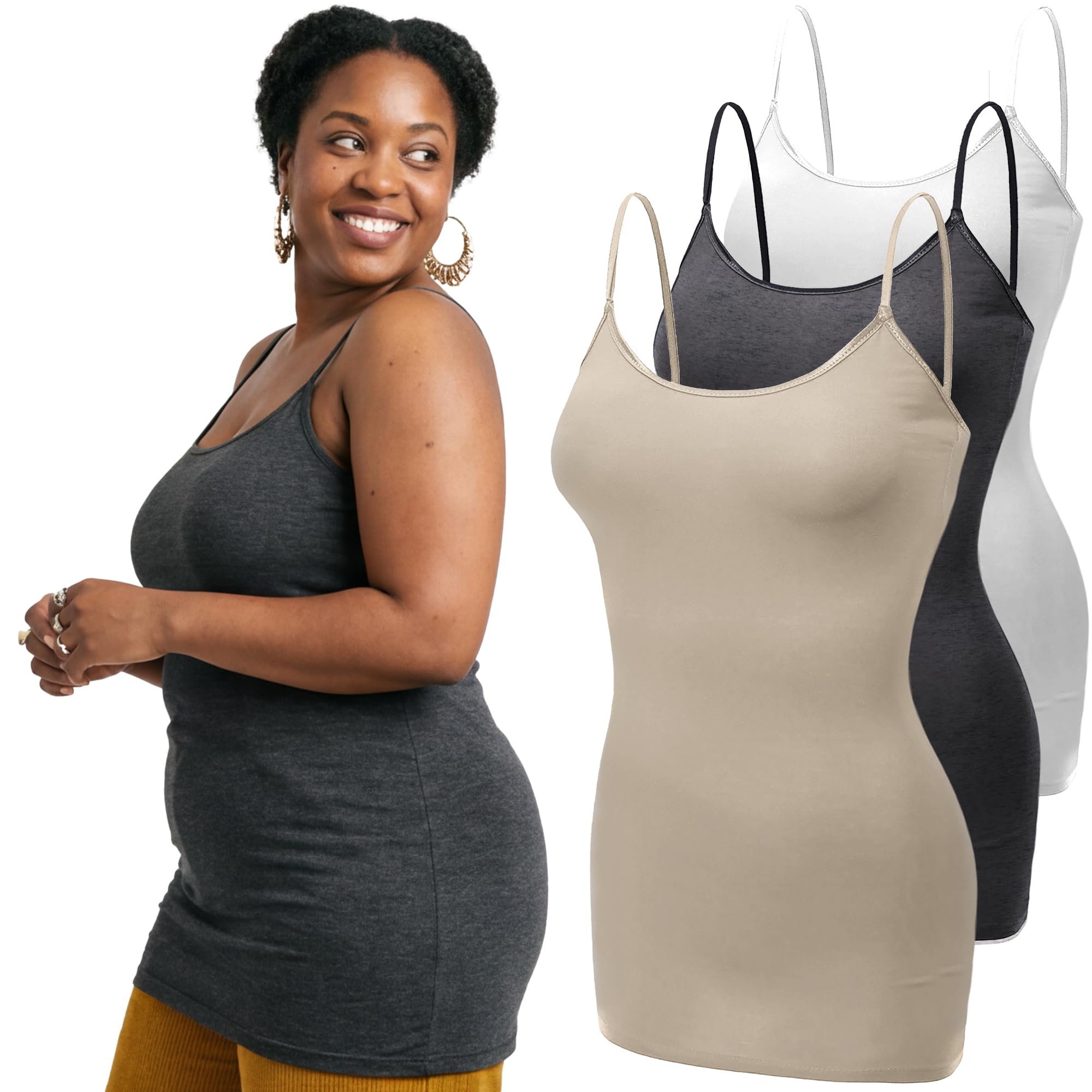 Emmalise Women's Basic Casual Long Camisole Adjustable Strap Cami Layering Top