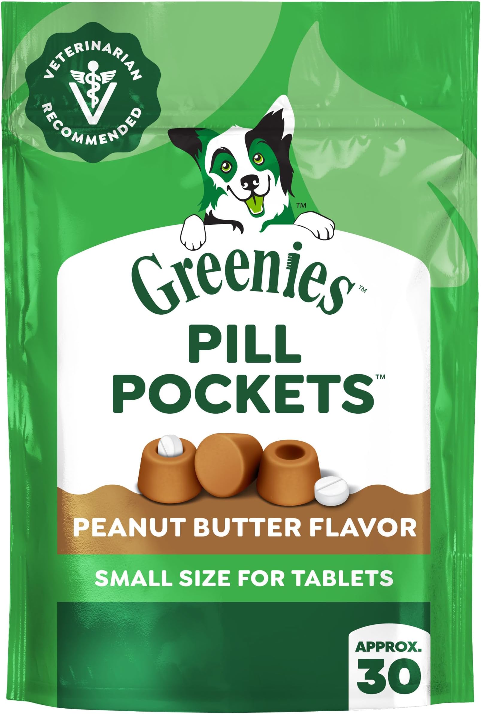 PILL POCKETS for Dogs Tablet Size Natural Soft Dog Treats with Real Peanut Butter, 3.2 oz. Pack (30 Treats)