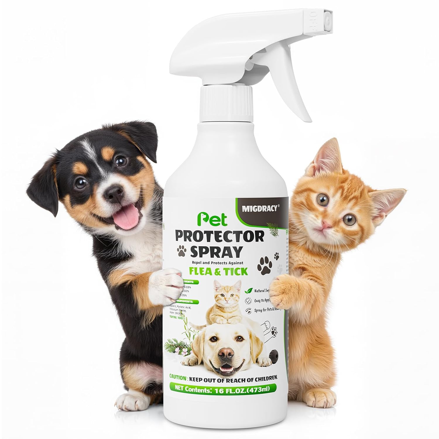 Pet Protector Spray for Dogs & Cats, 16 oz, Repel Fleas, Ticks, Mites & Mosquitoes Indoor/Outdoor Home Use, Fast-Acting, Safe, and Easy Application