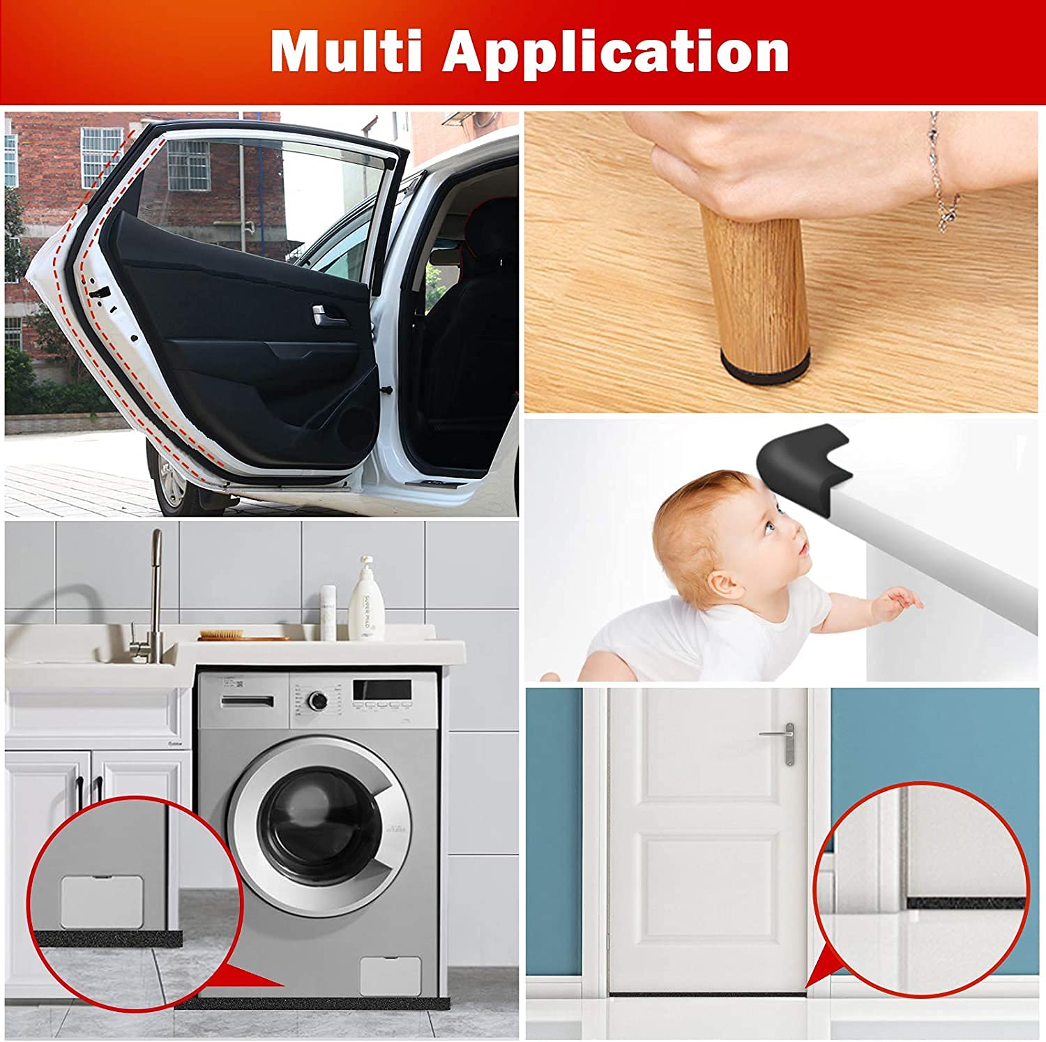 15m Guarnizione Finestra Autoadesiva, Guarnizione in Gomma Impermeabile per Guarnizione Della Porta del Nastro in Schiuma (3 Roll you 5m lungo) (6mm(larghezza) x 1.5mm(spessore), Nero)