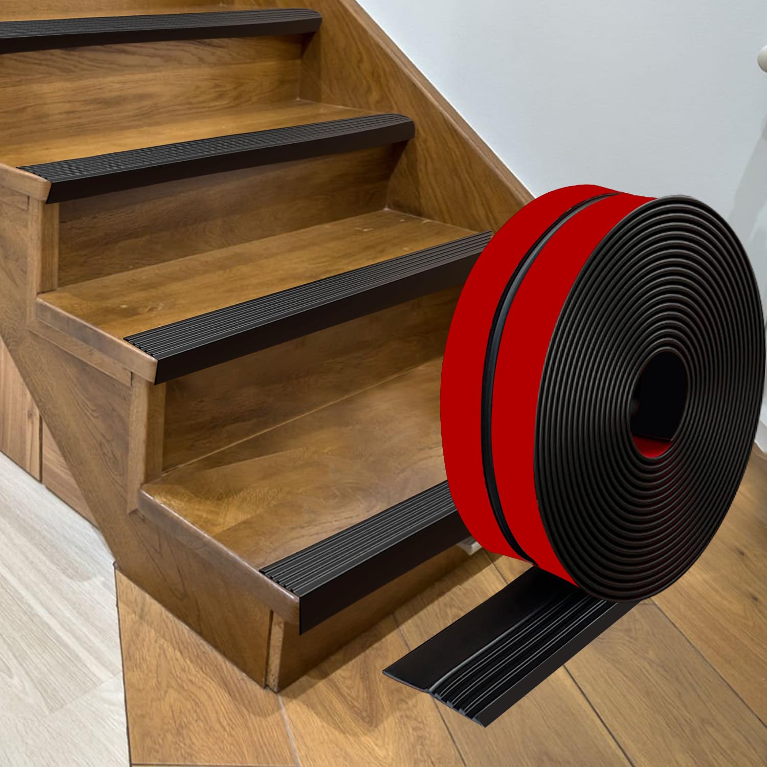 Perfil de Borde de Escalera Autoadhesivo de Borde para Escaleras Antideslizante para Escalones 3Meter Goma Protector de Borde de Escalera para Uso en Interiores y Exteriores (Negro, 3Meter)