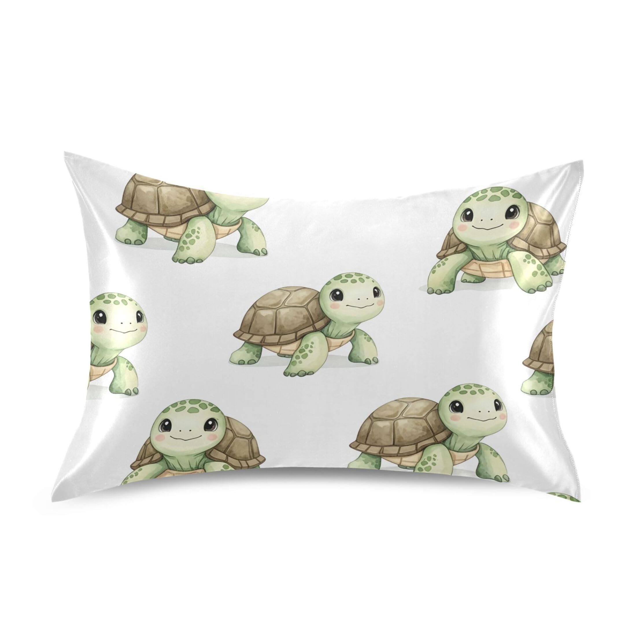 Fuauuyl Pillowcase Queen Size 20x30 in, Watercolor Turtles Soft Breathable Satin Pillow Case for Hair and Skin with Envelope Closure Wrinkle-Free