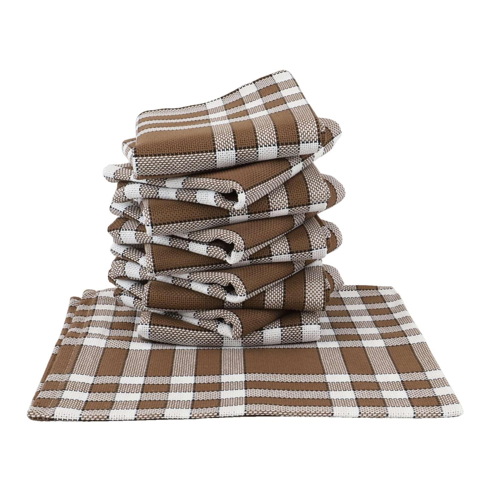 Lot de 10 Serviettes de Table Carreaux Vichy Normand Marron Nelly