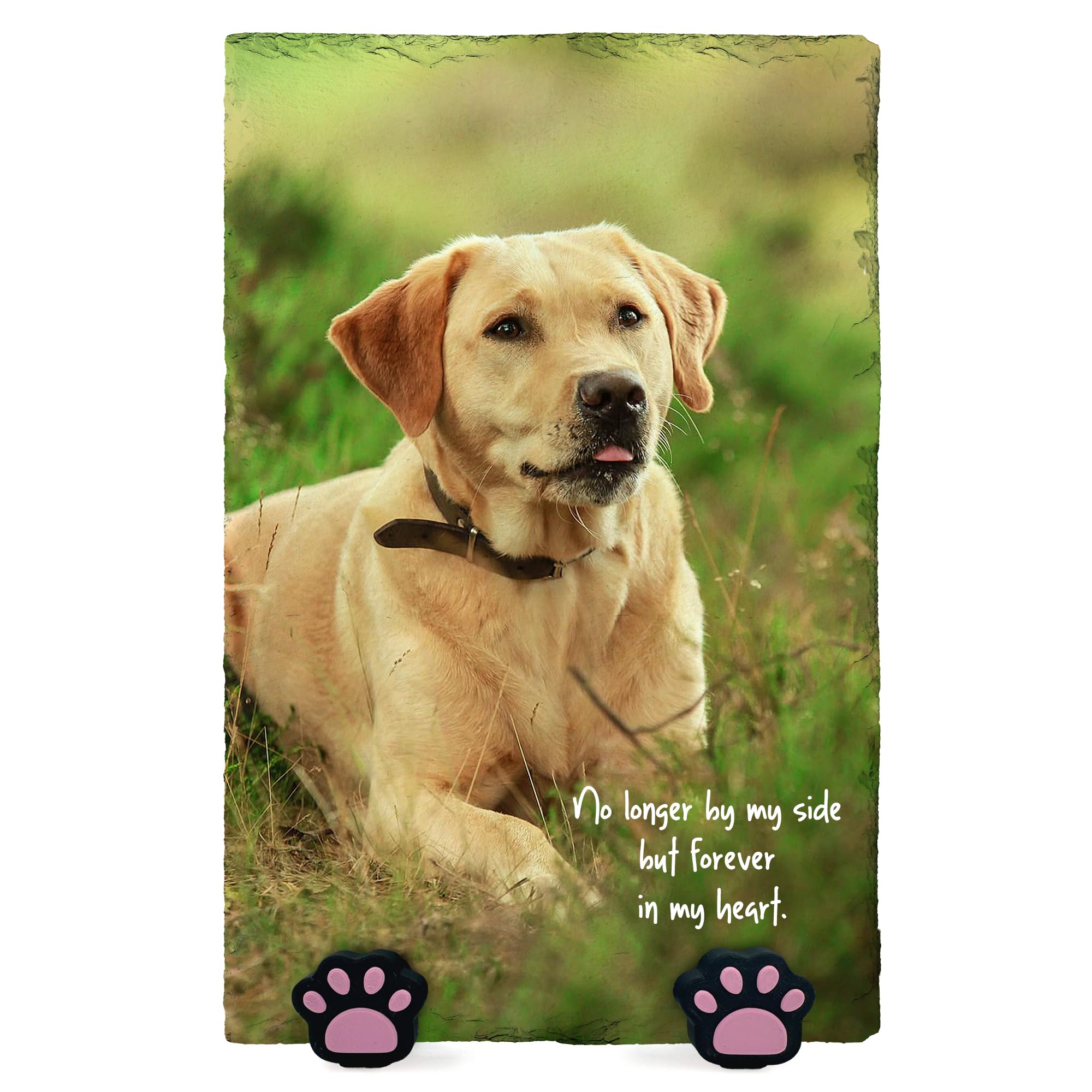 TULLUN Personalised Memorial Plaque For Pet Cat Dog Slate Natural Stone Frame Paw Grave Marker with Paw Display Stands - Full Print - Rectangle Vertical | 7.8" x 11.8" or 20 x 30 cm |